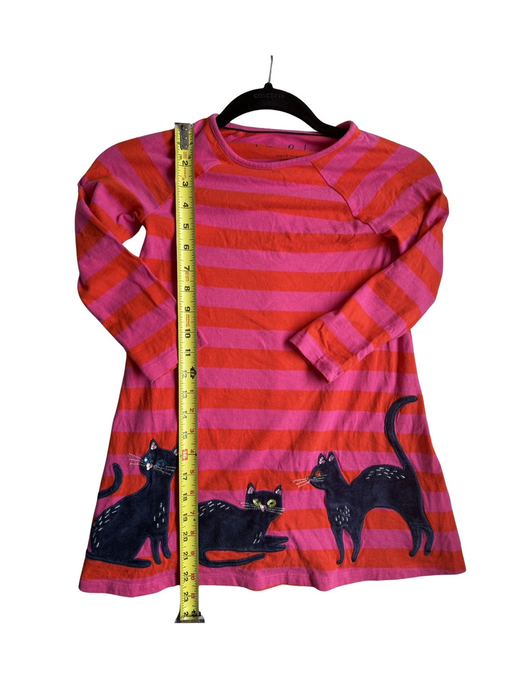 Mini Boden Red & Pink Striped Dress with Black Cat - Size 5-6 Years - Picture 4 of 8